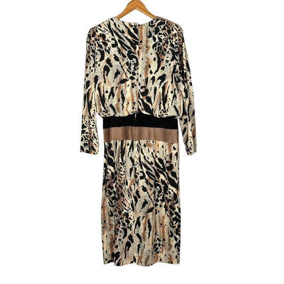 VTG Mob Wife Leopard Print Drop Waist‎ Midi Dress Size 12 Bold Union Made Unique - Picture 3 of 11